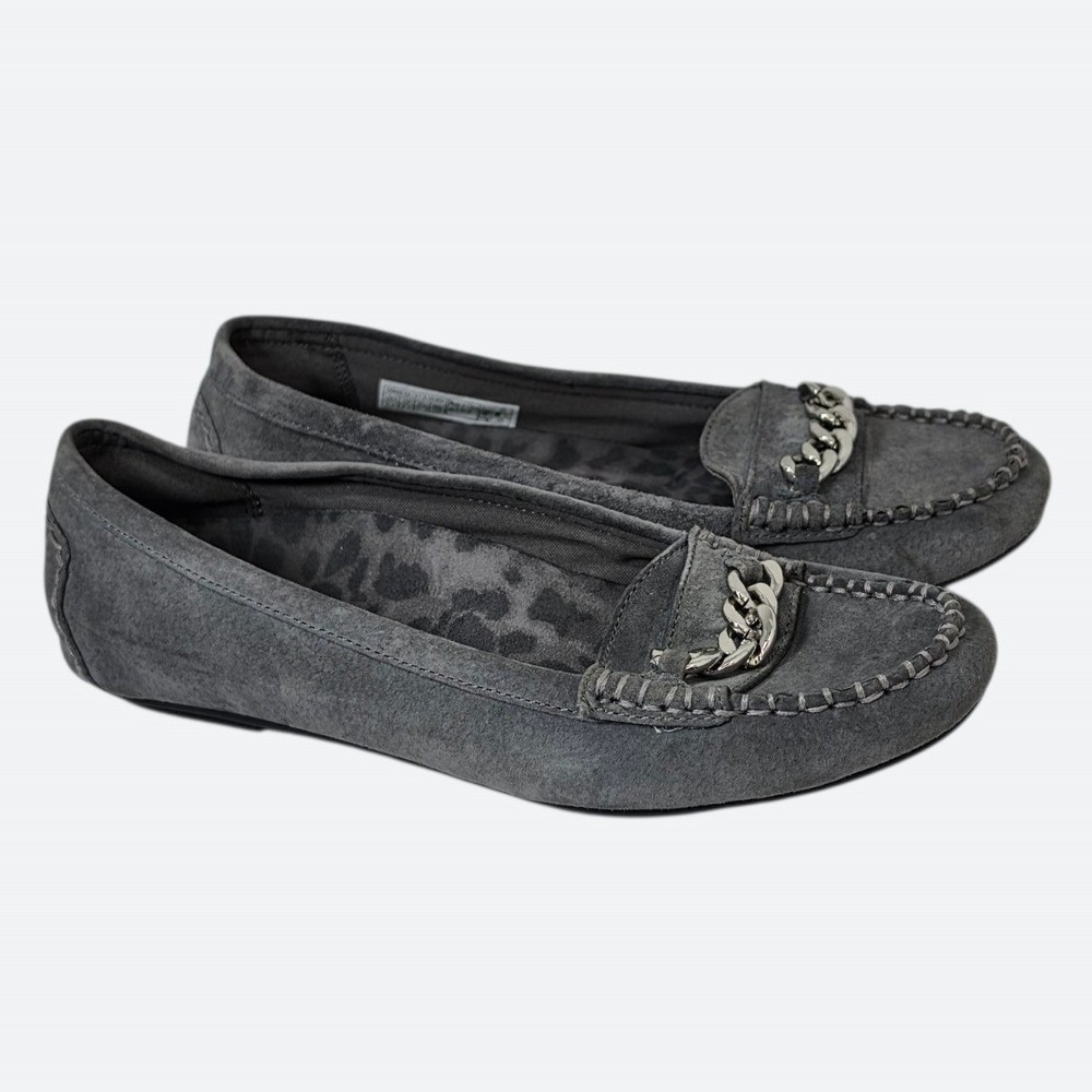 Vionic Quiet Luxury Chain Loafers 6.5 Suede Edgy Corporate Goth Grey